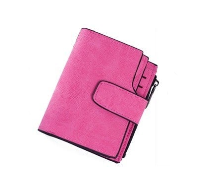 Dámská malá peněženka 12 x 2 x 12 cm Umělá kůže s broušeným vzhledem Boční kapsa na zip Přihrádky na karty a okénko na doklad tmavě růžová