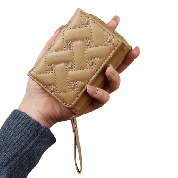 Dámská malá vyšívaná peněženka 11 x 4 x 8,5 cm Zapínání na zip Srdíčkový motiv Poutko na ruku Kompaktní peněženka khaki
