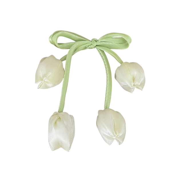 Dámská mašle do vlasů se 4 tulipány Šifonový květinový design Lehký elegantní vlasový doplněk bílá
