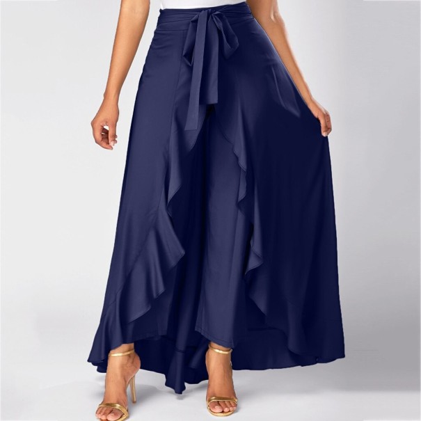 Dámska maxi sukňa asymetrická tmavo modrá XL