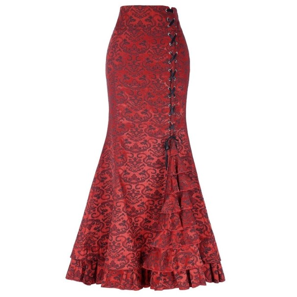Dámska maxi sukňa so šnurovaním červená M