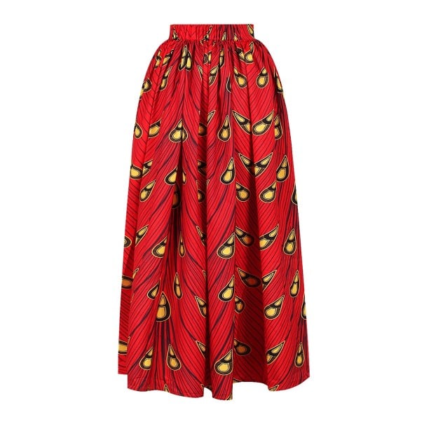 Dámská maxi sukně s pestrým etnickým vzorem Dlouhá nabíraná sukně se širokým pasem Polyester se spandexem Splývavá letní sukně M 3