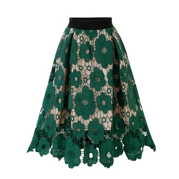 Dámska midi sukňa s čipkou zelená