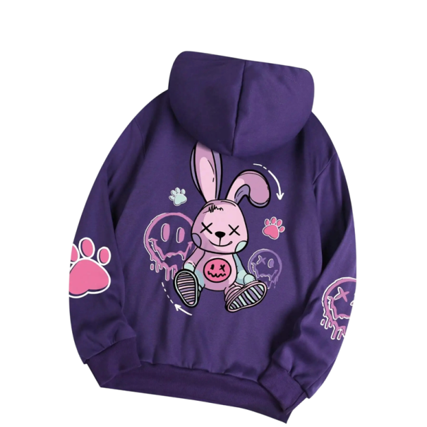 Dámská mikina s kapucí a kapsami Jednobarevná mikina se vzorem králíka na zádech Měkký polyester Pohodlný volnočasový styl v různých barvách fialová XL