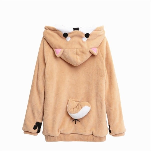 Dámska mikina s kapucňou a psím motívom šiba inu Uši a oči na kapucni Chvost na chrbte Labky na rukávoch Klokaní vrecko Bavlna a polyester XL