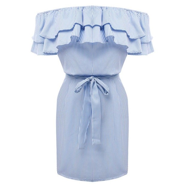 Damska mini sukienka z falbankami niebieski M