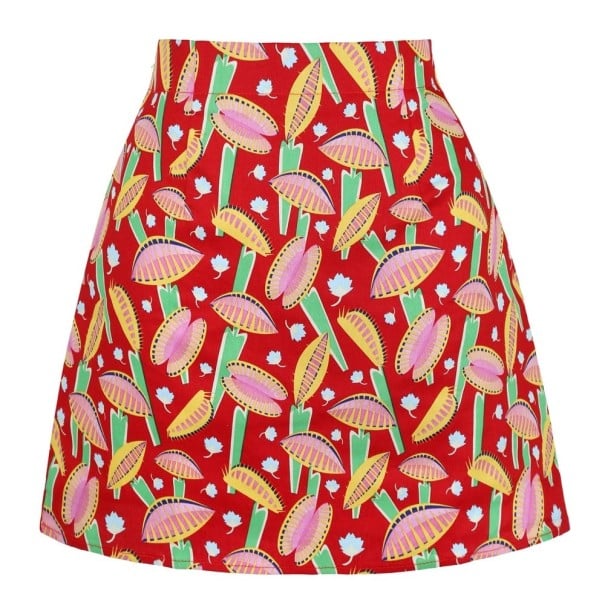 Dámska mini sukňa s celoplošným potlačom Áčkový strih Zapínanie na zips Bavlna so spandexom Pestré motívy ovocia aj morského sveta M 6