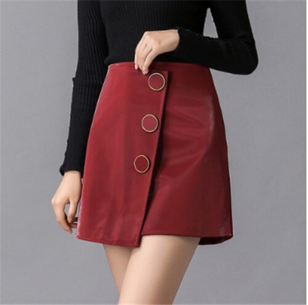 Dámska mini sukňa s gombíkmi A1902 tmavo červená L