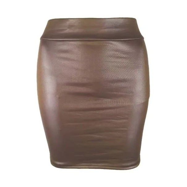 Dámska mini sukňa z lesklej PU kože Vysoký pás Upnutý strih Sexy vzhľad Elegantný večerný outfit Štýlová sukňa pre párty a klub hnedá 3XL