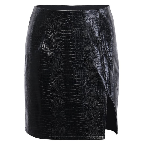 Dámska mini sukňa z umelej kože A1913 čierna L