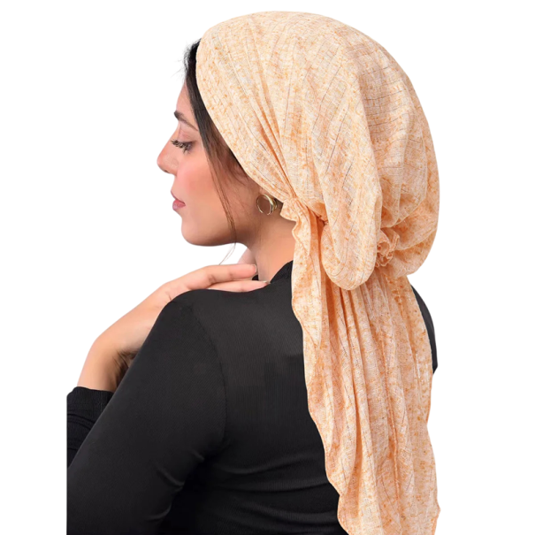 Dámská muslimská hidžábová čepice s dlouhým splývavým šátkem z polyesteru 58 cm pro zahalení vlasů a krku pro každodenní nošení oranžová