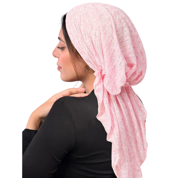 Dámská muslimská hidžábová čepice s dlouhým splývavým šátkem z polyesteru 58 cm pro zahalení vlasů a krku pro každodenní nošení růžová