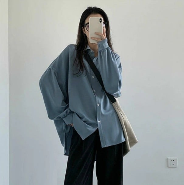 Dámská oversize košile P2451 modrá L