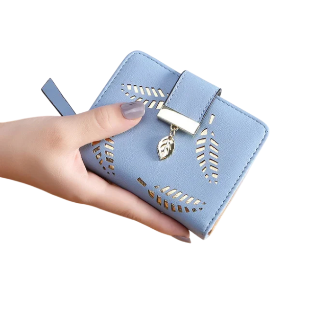 Dámská peněženka 10 x 3 x 12 cm Umělá kůže Vícebarevné provedení s motivem zlaté listy Zapínání na zip a spona modrá