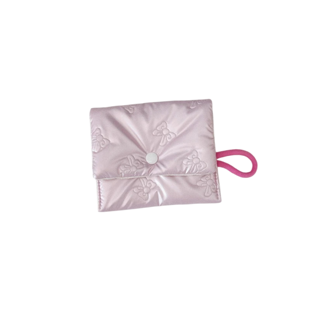 Dámska pénztárca masnis mintával 13 x 11,5 cm PU anyag Érmepénztárca Kozmetikai táska Stílusos szervező patentos záródással Elegáns tok rózsaszín