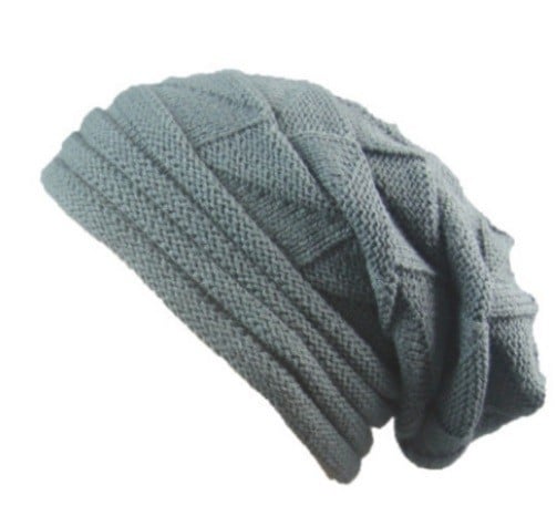Dámska pletená čiapka beanie s voľným predĺženým strihom Plastický vzor pletenia Bavlnený materiál Zimná čiapka na každodenné nosenie tmavo sivá