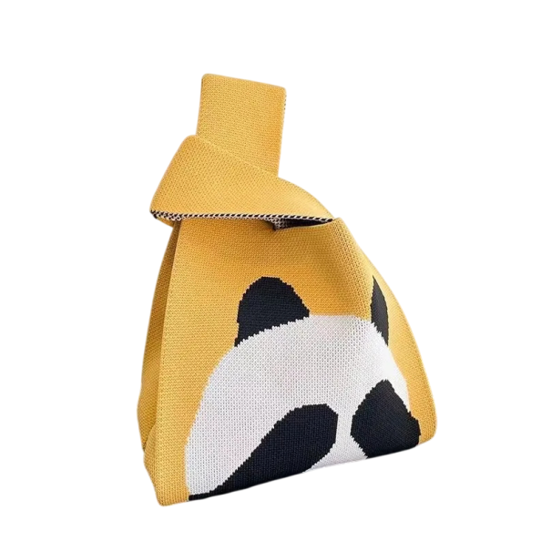 Dámská pletená kabelka s motivem pandy 20x35 cm polyester s bavlněnou podšívkou taška na každodenní nošení žlutá