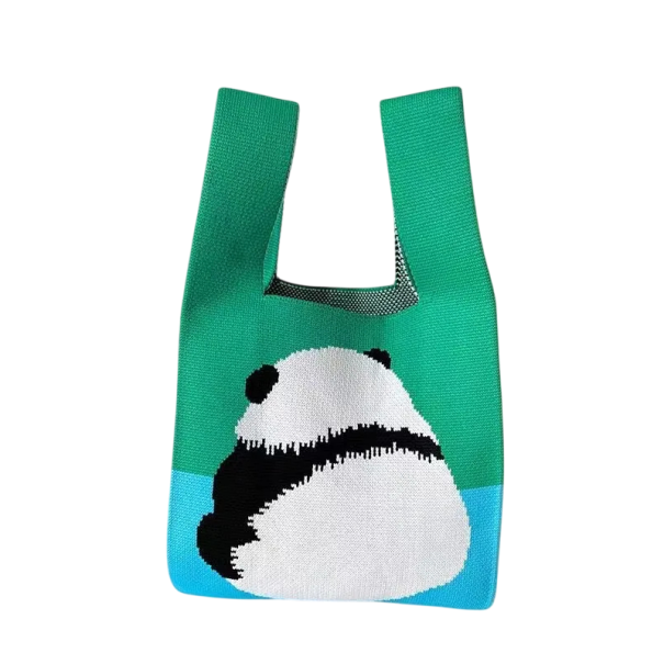 Dámská pletená kabelka s motivem pandy 20x35 cm polyester s bavlněnou podšívkou zelená