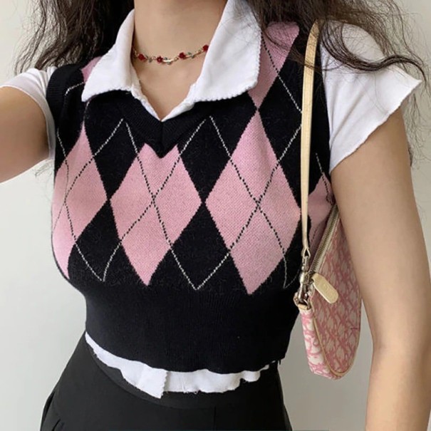 Dámska pletená vesta P1772 ružová