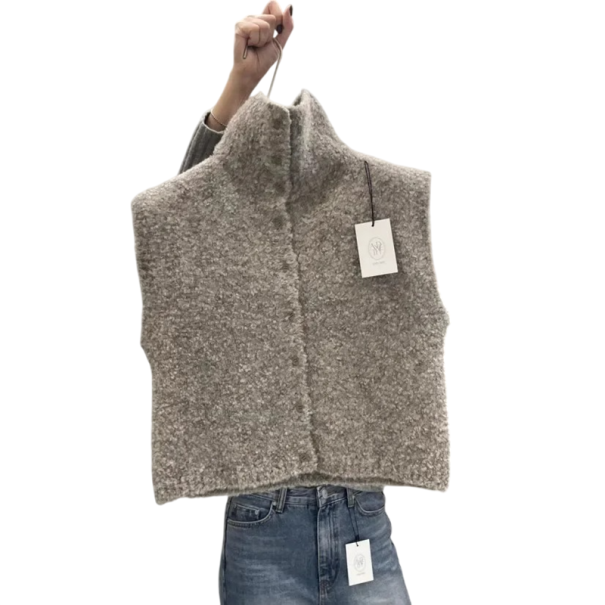 Dámská pletená vesta se stojáčkem a knoflíky bez rukávů polyester strukturovaný povrch pro každodenní nošení krémová XS
