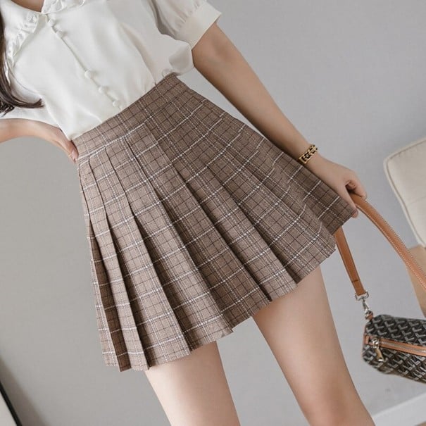 Dámska plisovaná kockovaná sukňa s kraťasmi Mini dĺžka Vysoký pás Polyester s bavlnou Sukňa v školskom štýle na každý deň XXS 7