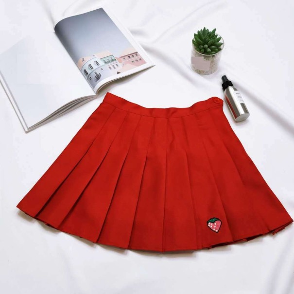 Damska plisowana spódnica mini z truskawkami czerwony M