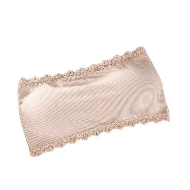 Dámská podprsenka bandeau s krajkovým lemem univerzální velikost nylon elastan pro každodenní nošení pod oblečení béžova