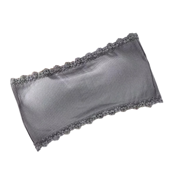 Dámská podprsenka bandeau s krajkovým lemem univerzální velikost nylon elastan pro každodenní nošení pod oblečení šedá