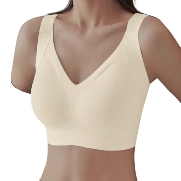 Dámská podprsenka bez kostic s tvarovanými košíčky elastan polyamid pohodlná na každodenní nošení krémová S