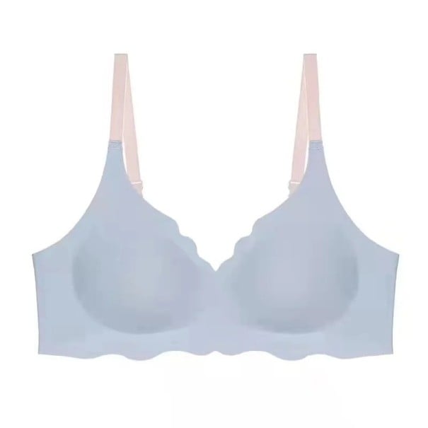 Dámská podprsenka s hladkými košíčky a vlnitým lemem nylon elastan bez kostic s tenkými ramínky pro každodenní nošení modrá XS