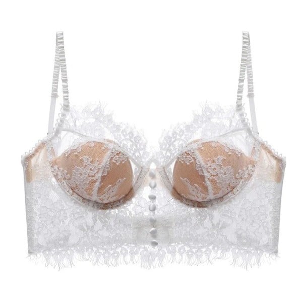 Dámská podprsenka s krajkovým detailem bez kostic tvarované košíčky elastan nylon pohodlná na každodenní nošení bílá XS