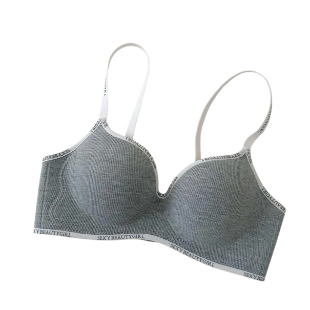 Dámská podprsenka tenká ramínka žebrovaný design polyester acetát elastický materiál pohodlné provedení pro každodenní nošení šedá M