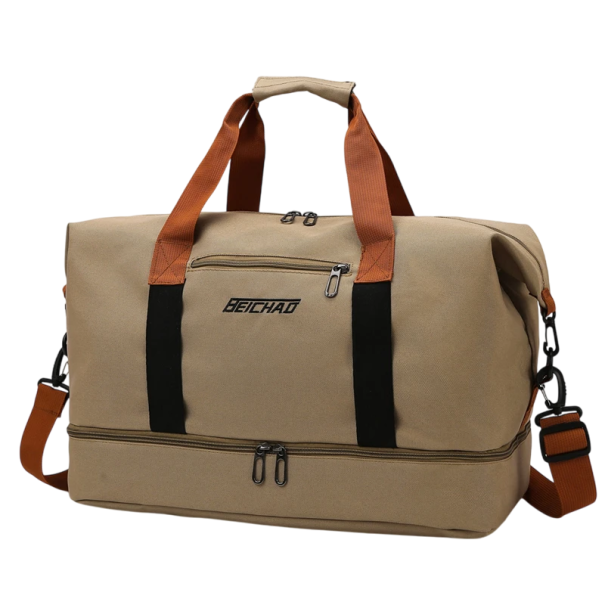 Damska podróżna torba sportowa Oxford 48 x 28 x 24 cm Wodoodporna kieszeń Pasek na ramię Ucha do ręki Pasy do jogi Uchwyt do walizki khaki