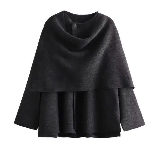 Dámská podzimní bunda s volným střihem Elegantní vrstvený límec Stylový kabát do města Módní svrchník Ležérní oblečení do chladu tmavě šedá S