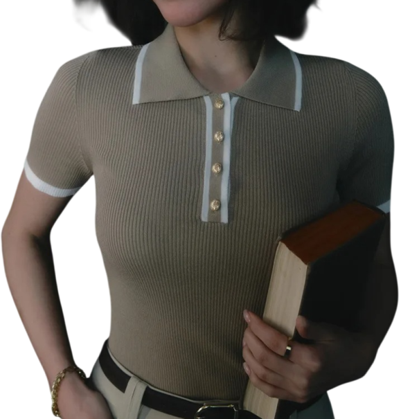 Dámská polokošile Výstřih do V Krátký rukáv Límeček Knoflíky Jednobarevná Polyester Pohodlná Letní Elegantní Casual Top hnědá S