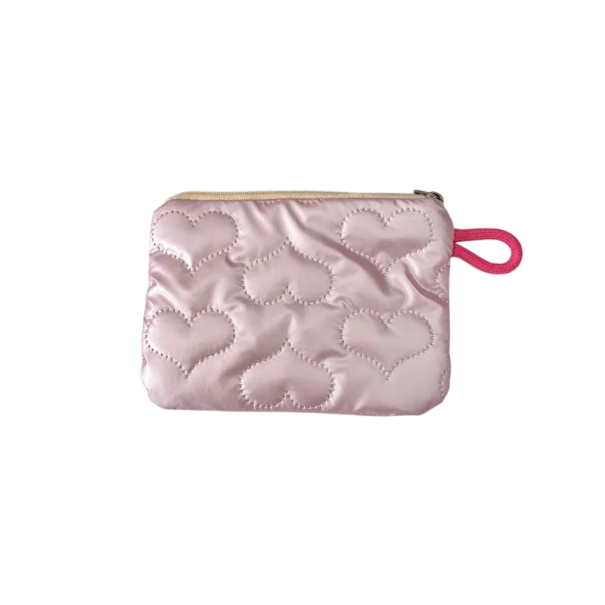 Damska portmonetka w wzór serduszek 16x11 cm Kosmetyczka z materiału PU Organizer na zamek Etui na monety Stylowa podróżna kosmetyczka różowy