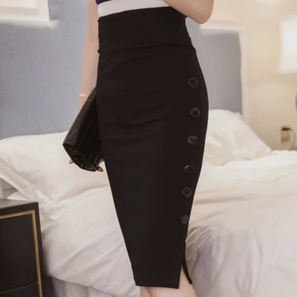 Dámská pouzdrová sukně s knoflíky A1150 černá L