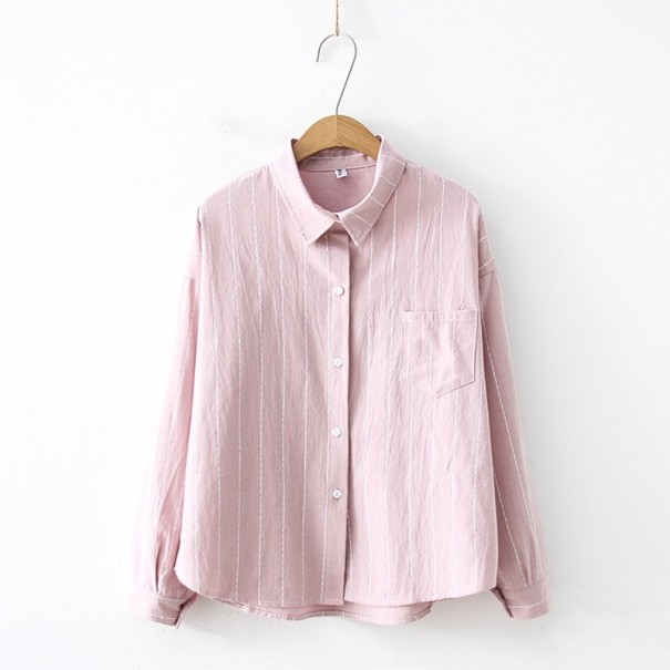 Dámska pruhovaná košeľa s dlhým rukávom svetlo ružová
