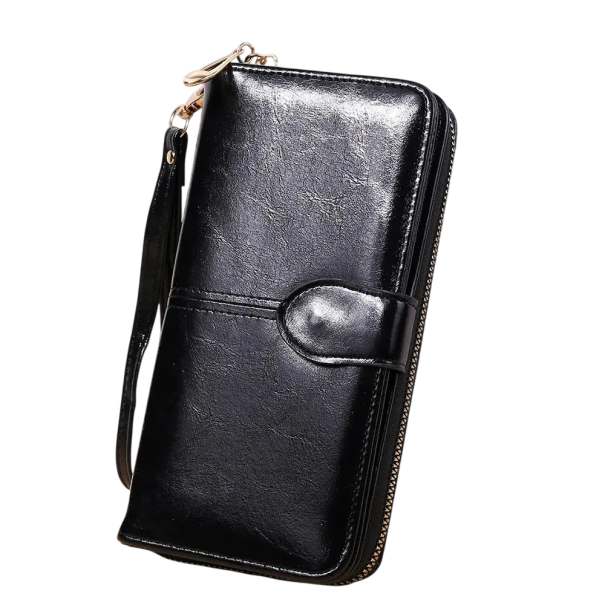 Dámská rozkládací peněženka na zip 10 x 19,5 x 3,5 cm Velká kapacita Syntetická kůže olejovitý vzhled Náramkové pouto černá