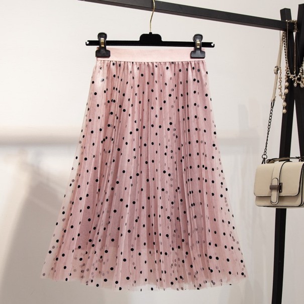 Dámská růžová tylová sukně s puntíky 1