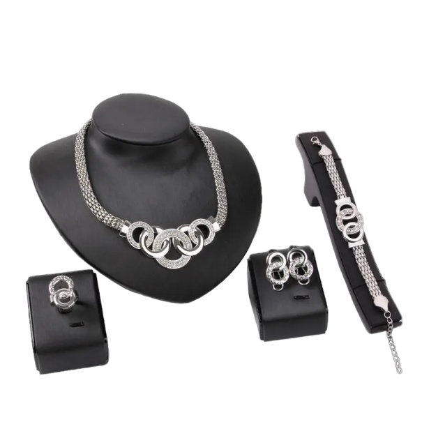 Dámská sada náhrdelník, náramek, prsten a náušnice s kroužky stříbrná