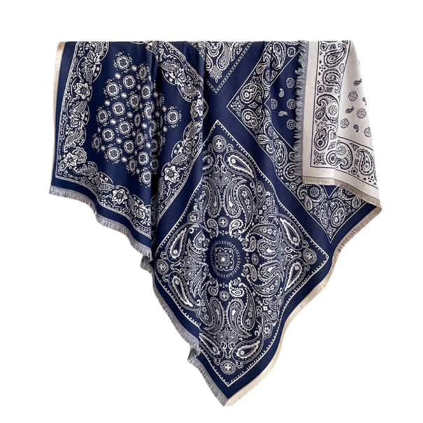 Dámská šála 130 x 130 cm Polyesterová čtvercová šálka s třapatými kraji Elegantní jemný motiv Hřejivý módní doplněk pro podzim a zimu modrá