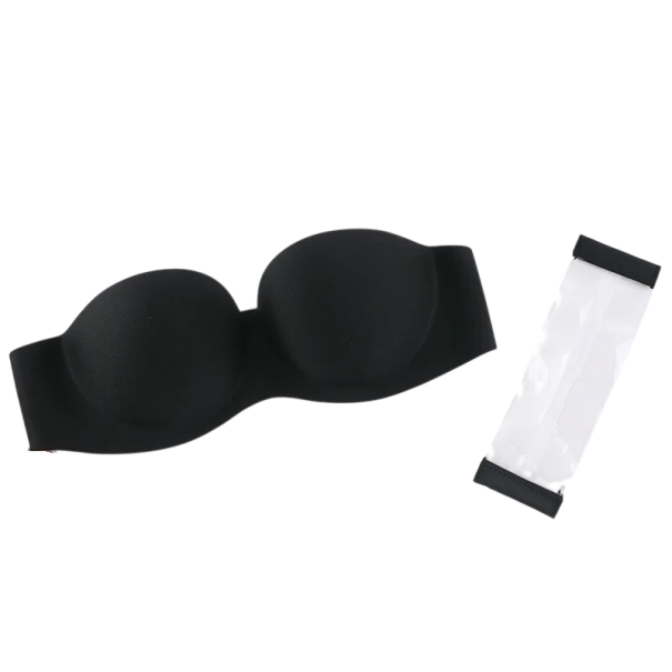 Dámska samodržacia podprsenka bez ramienok hladký dizajn polyester elastan nylon bezešvé prevedenie pre šaty a topy čierna 70A