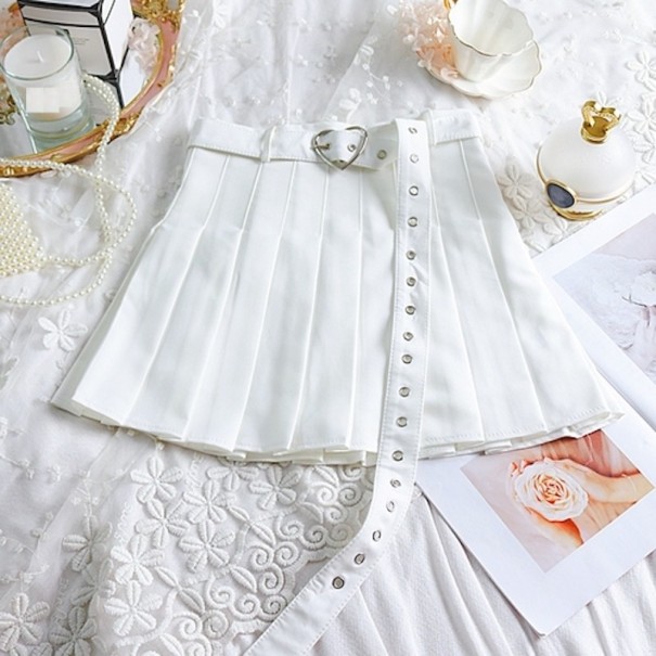 Dámska skladaná mini sukňa s opaskom biela M