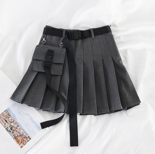 Dámska skladaná mini sukňa s vreckom sivá XS