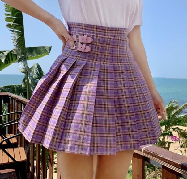 Dámska skladaná mini sukňa s vysokým pásom L