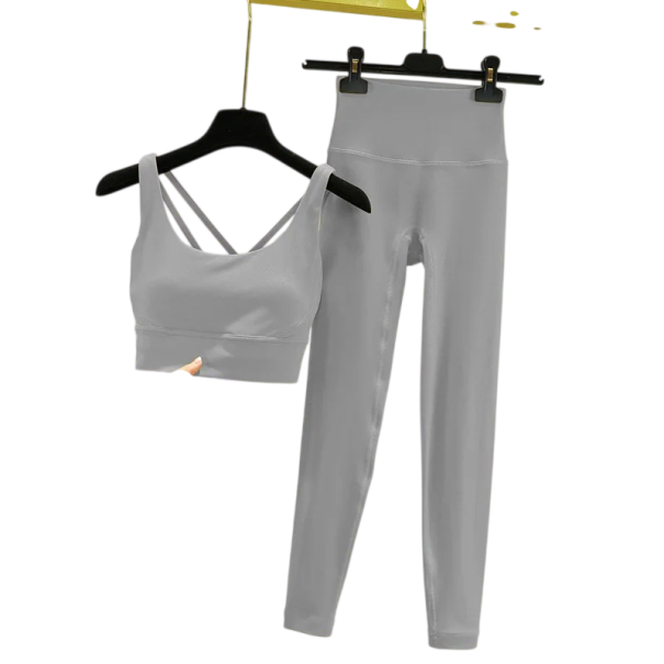 Dámská souprava legíny a sportovní podprsenka, jednobarevné, spandex, nylon šedá M