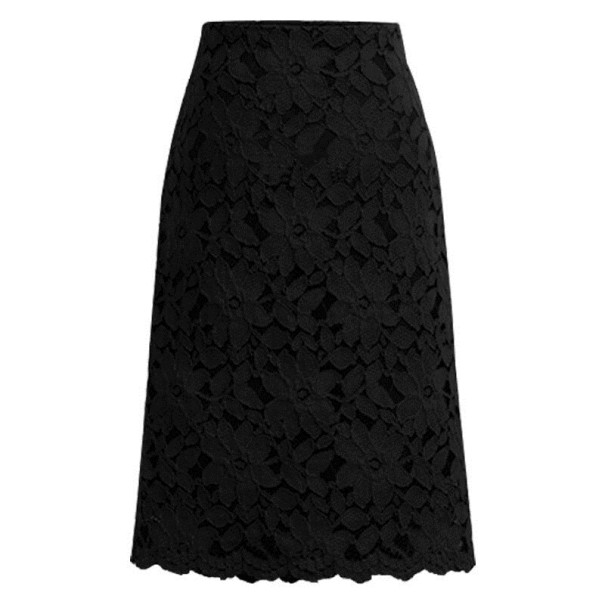 Damska spódnica ołówkowa z kwiatową koronką czarny XS