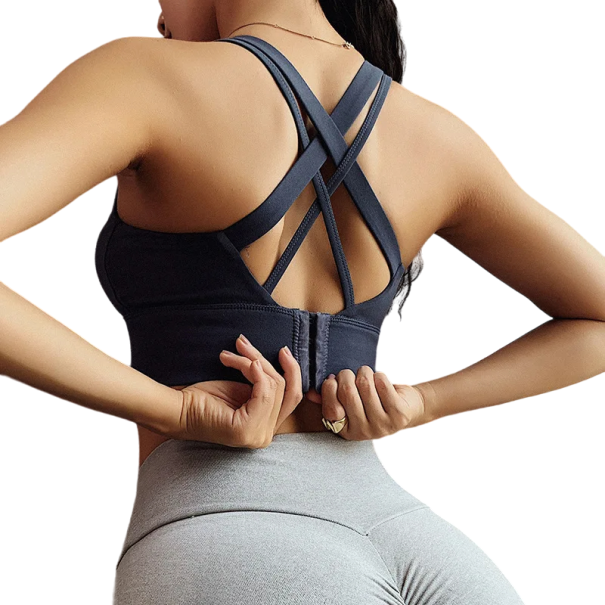 Dámska športová podprsenka Športový top s push up efektom Športová podprsenka s prekrížením chrbta tmavo modrá XL