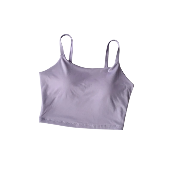 Dámská sportovní podprsenka s tenkými ramínky a tvarovaným předním dílem nylon spandex pro fitness běh cvičení a trénink fialová L
